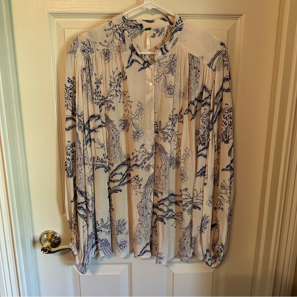 Free People peacock toile pattern blouse.